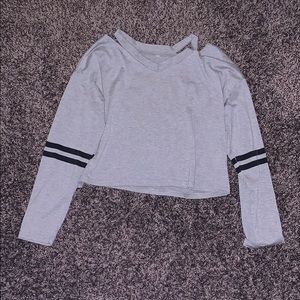 Women's Long Sleeve Crop Top Grey